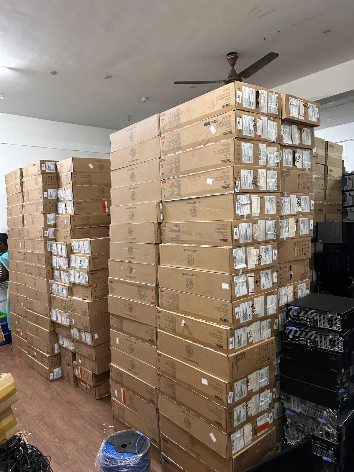 Warehouse — boxed monitors & servers