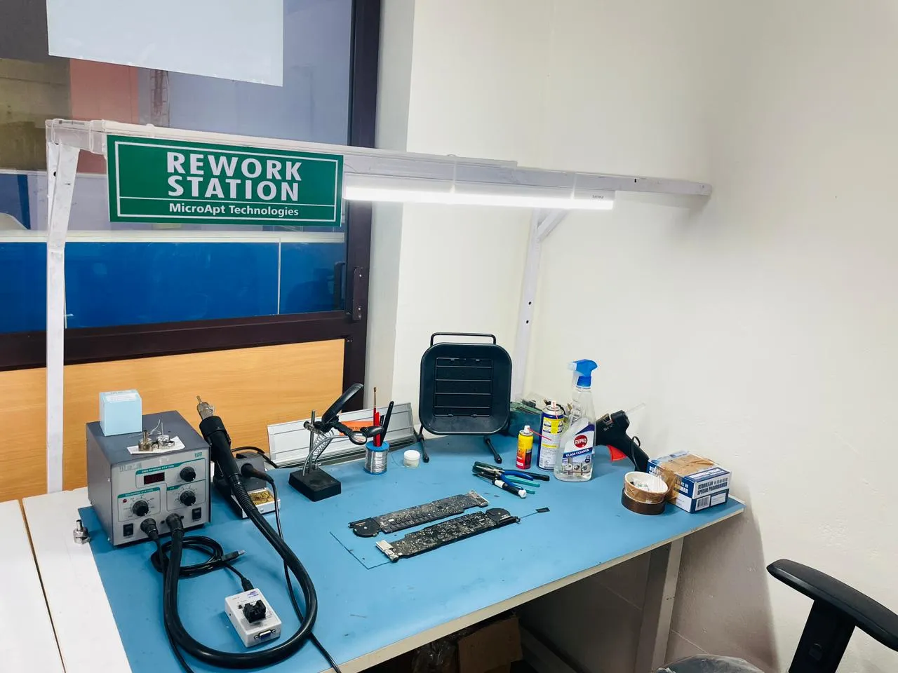 Rework station — chip-level board repair